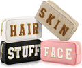 Cunno Preppy Makeup Bags Chenille Letter Stuff Bag Nylon Cosmetic Pouch Cases with Zipper for Women Travel Toiletry(Cute Color,Classic,4 Pcs)