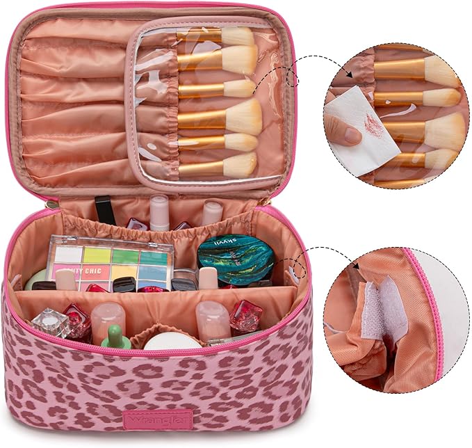 Wrangler Travel Makeup Bag 2pcs Set Cosmetic Bag with Makeup Brush Holder