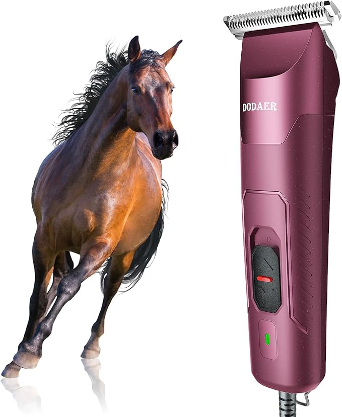 DODAER Professional Grooming Electric Corded 2-Speed Horse Clipper with Detachable Blade - Cool & Quiet Running Design - Includes Size T84 Blade for Complete Horse Grooming - Burgundy