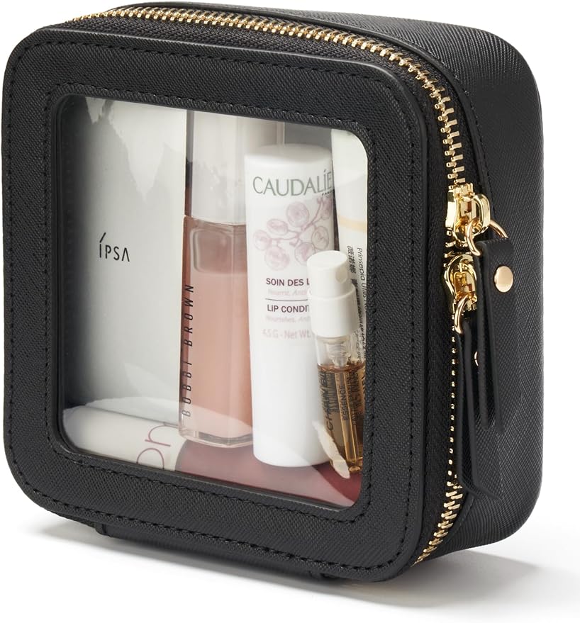 Popvibe Small Clear Makeup Bag for Purse, Travel Cosmetic Case, Black, Mini
