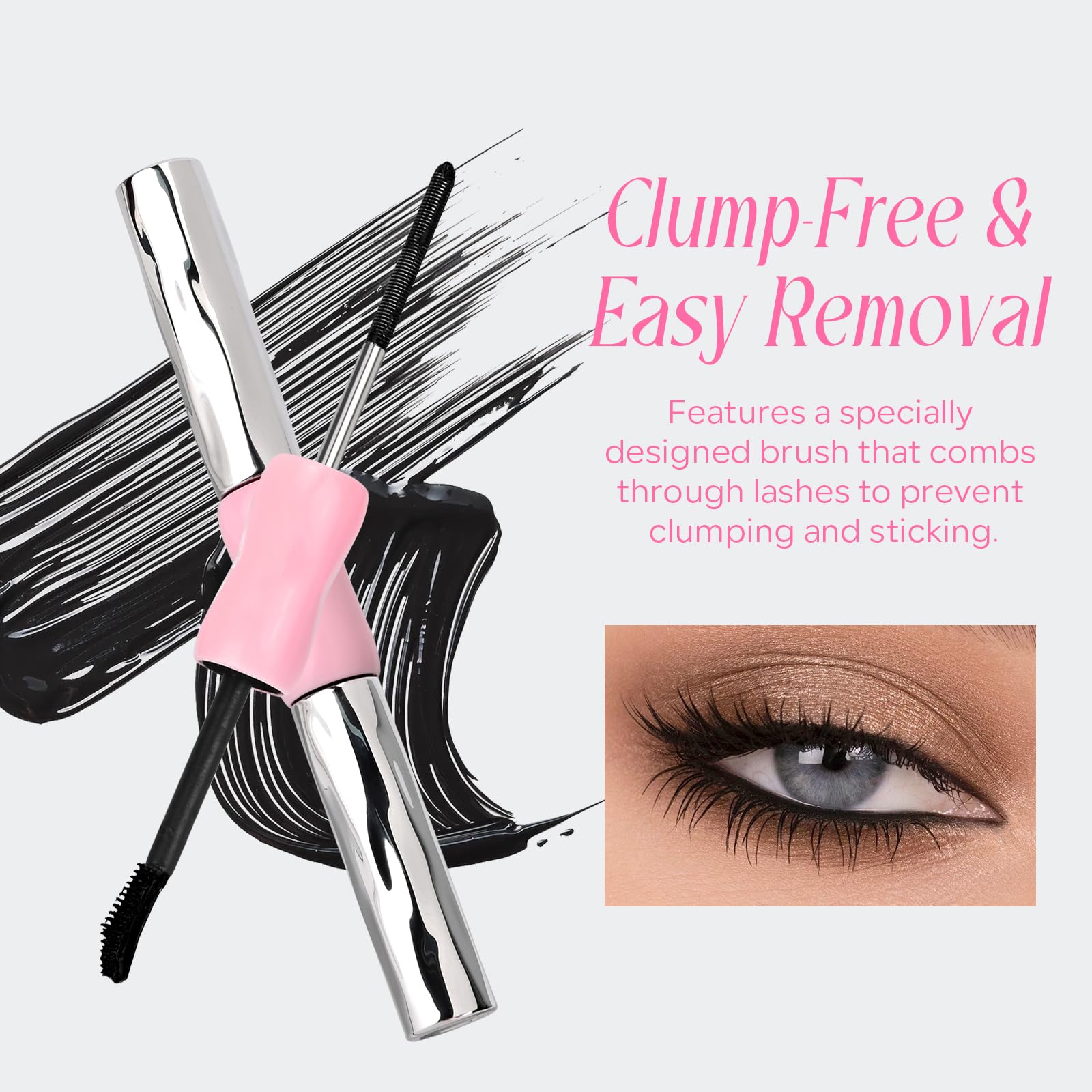 KYDA 2 Pcs Double Ended Metal Mascara, Volumizing Lengthening Clump-Free Black Mascara, Waterproof Formula for Dramatic Lashes, Curling, Washable Eyelash Makeup