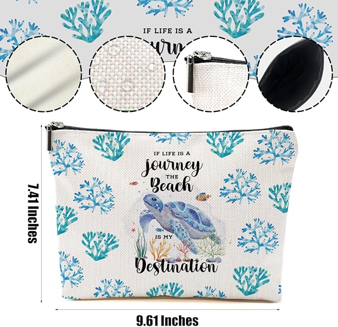 DHKG Sea Turtle Makeup Bag - Turtle Gifts for Women, Girls, Friend, Niece, Daughter, Decor, Travel Organizer, Zipper Pouch, Graduation, Birthday, Friendship Gifts