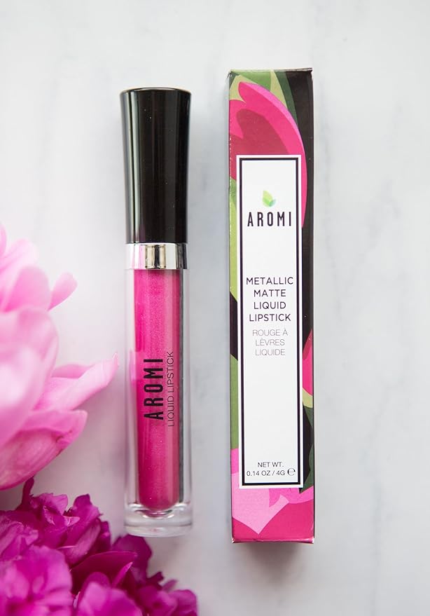 Aromi Hot Pink Magenta Metallic Liquid Lipstick (Fab Flamingo)