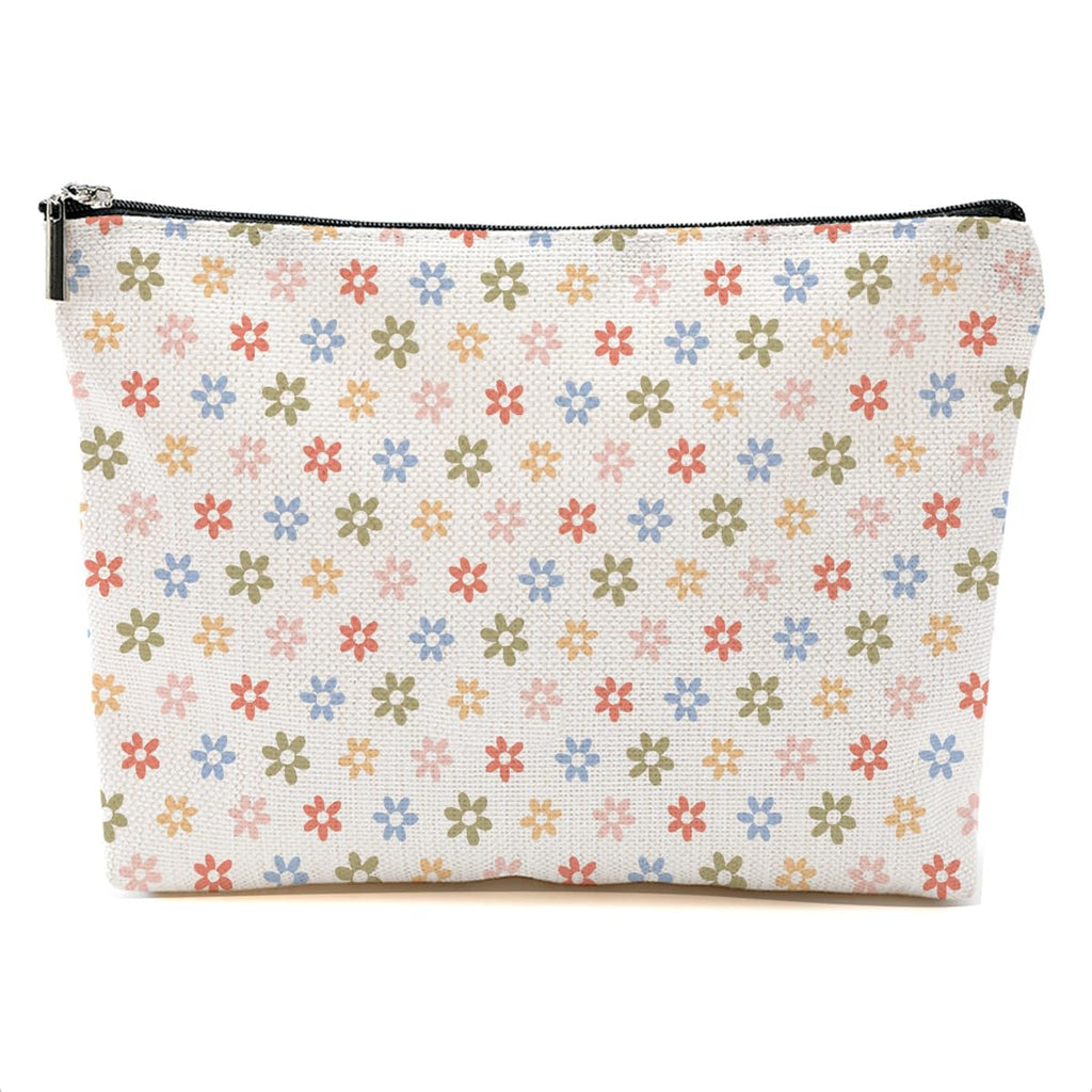 Vintage Daisy Flowers Makeup Bag Floral Cosmetic Bag Friend Friendship Gifts for Women Girls Sister Coworker Mama Botanical Travel Organizer Zipper Pouch Christmas Thanksgiving Birthday Gifts
