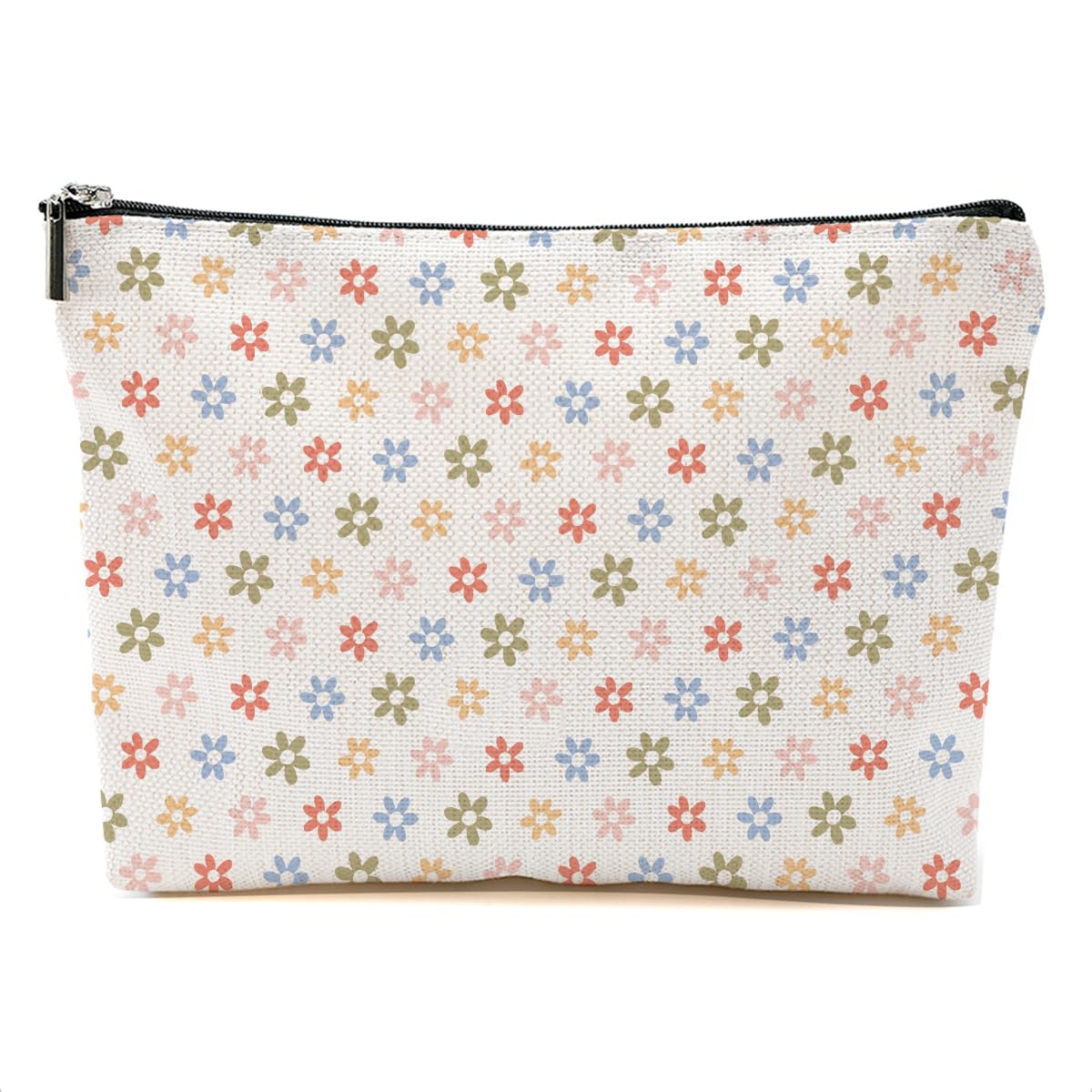 Vintage Daisy Flowers Makeup Bag Floral Cosmetic Bag Friend Friendship Gifts for Women Girls Sister Coworker Mama Botanical Travel Organizer Zipper Pouch Christmas Thanksgiving Birthday Gifts