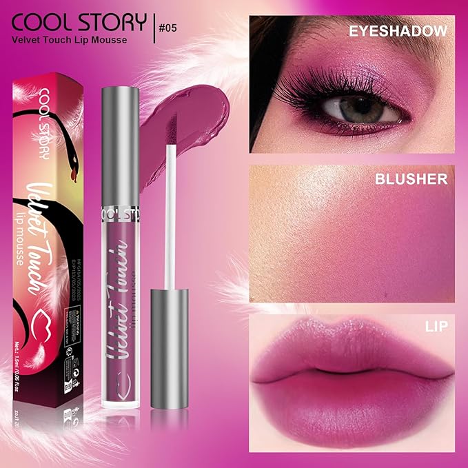 Matte Velvet Lip Mousse Lip Mud, Shade #05 Violet Pittas Blaze, Waterproof Long‑Wearing Non‑Fade Lipstick, Smooth Pigmented Transfer Proof Lip Color Daily Lip Cosmetic (05#Violet Pitaya Blaze)