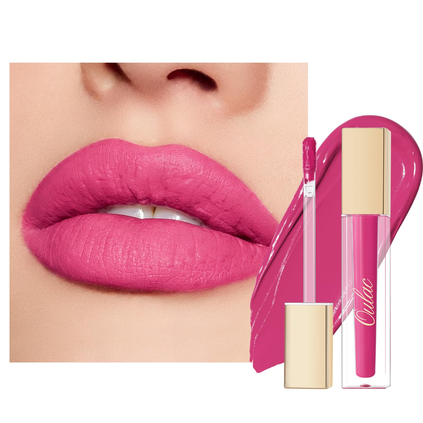 Oulac Matte Pink Lipstick for Women, Long Lasting Liquid Lip Stick High Impact Lip Gloss Full Coverage Lip Makeup with Vitamin E Waterproof Formula,Vegan M34