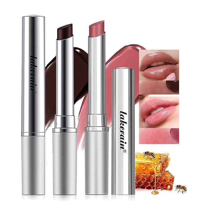 LuckNest 2PCS Honey Lipstick Tinted Lip Balm, Sheer Hydrating Lip Gloss Lip Tint, Nourishing Lip Balm with Natural Black Cherry, Moisturizing Lip Care Balm for All Skin Tones (Black & Pink)