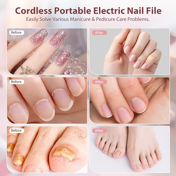 ZABOUL Electric Nail Drill Kit, Professional Manicure Pedicure Rechargeable & Cordless Nail File Buffer for Acrylic Nails Gel Polishing Removing Manicure Salon Home