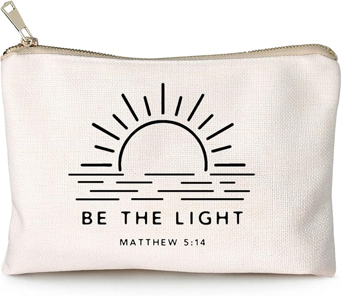 HubbgDesign Christian Gifts for Women, Be The Light Matthew 5:14 Makeup Bag, Bible Verse Cosmetic Pouch, Travel Toiletry Organizer for Purse, Religious Gift for Church Retreat, Bible Study, Friends