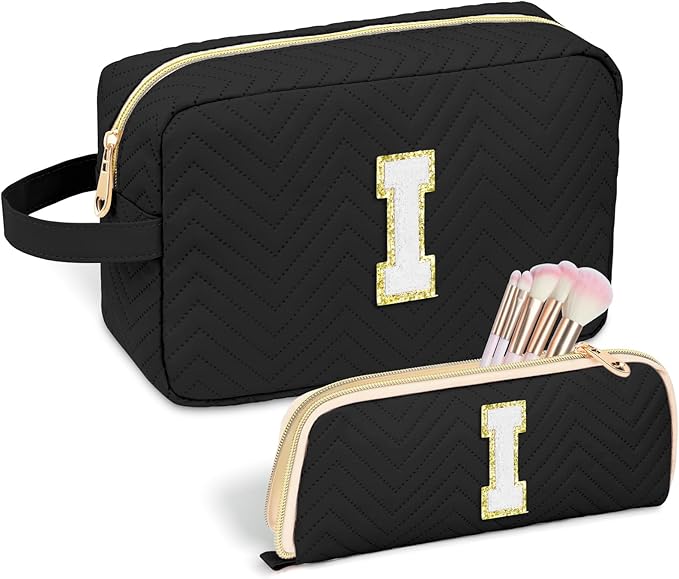 Sernaxi Personalized Initial Makeup Bag Waterproof Leather Cosmetic Bag Travel Toiletry Bag, Valentine’s Day Gift Makeup Organizer Case & Makeup Pouch for Women Teen Girls Mom Girlfriend Wife