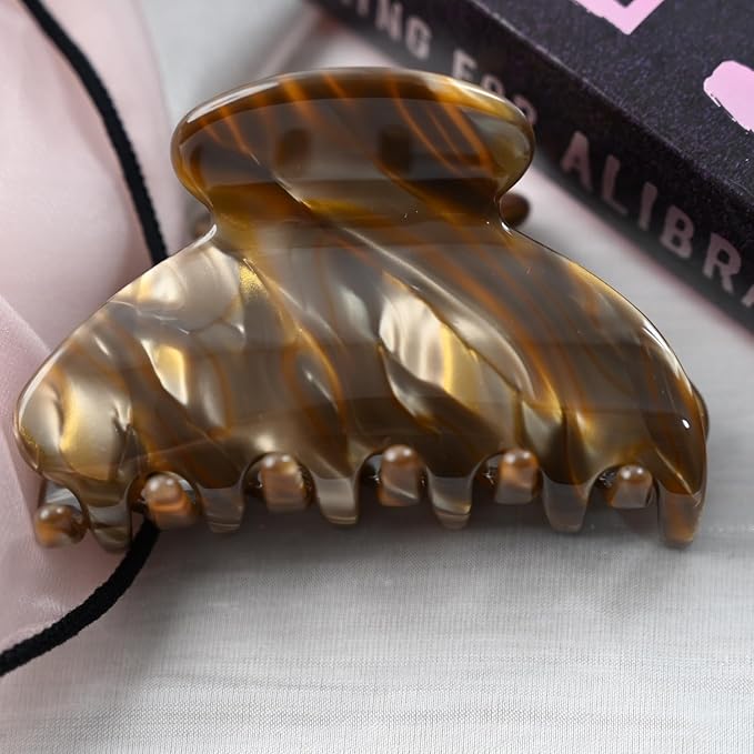 Prettyou Handmade Celluloid Acetate French Design Barrettes Tortoise Shell Claws Hair Claw Luxury Fashion Accessories Hair Clip for Women (marble coffee)