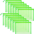 Sinzip 12 Pieces Zipper Nylon Mesh Pouch, Mesh Cosmetic Bags Makeup Bags Pencil Case, Multipurpose Travel Bags for Cosmetic School Office Supplies and Travel Accessories (Green, A5)