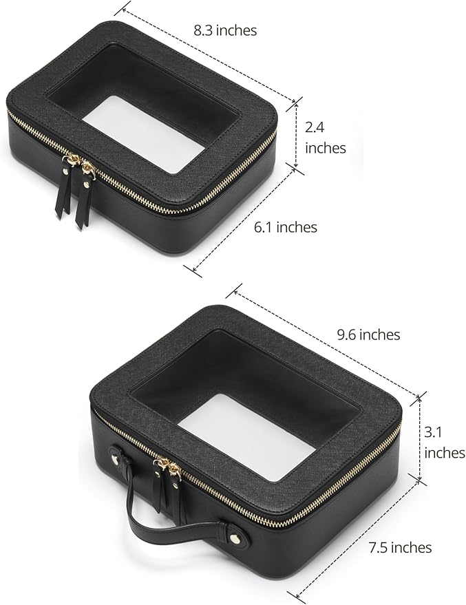 Popvibe Clear Toiletry Bag 2 Pack, Travel Makeup Bag Medium and Large Black
