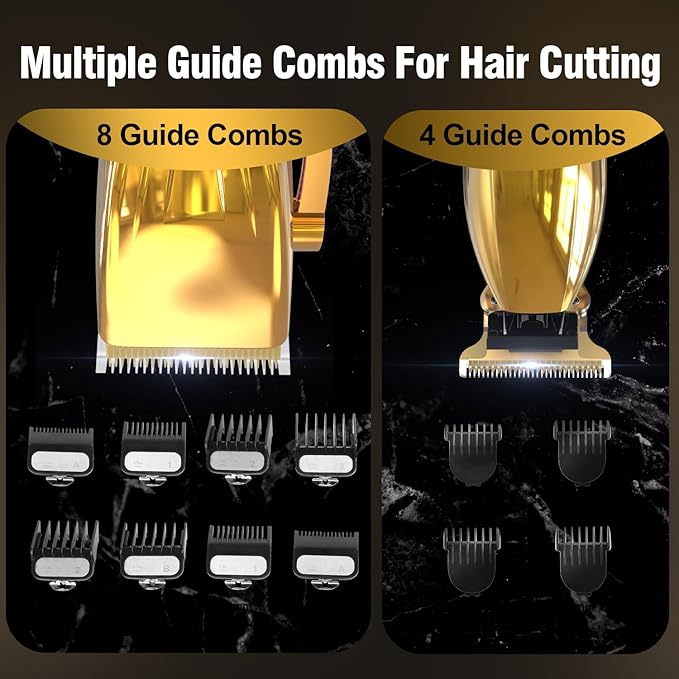 Dumite Cordless Hair Clippers for Men,Professional Hair Clippers Trimmer Kit,Barber Fading Clipper and Zero Gap T-Blade Trimmer Set with LED Display for Mens Gifts(Gold)