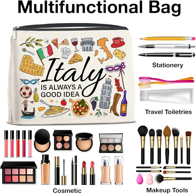 UPNEGE Italy Travel Cosmetic Bag, Multicolor, Waterproof, Zipper Closure, Double-Sided Printing, Rectangular, 9.6"L x 6.7"H, Perfect for Travel and Daily Use