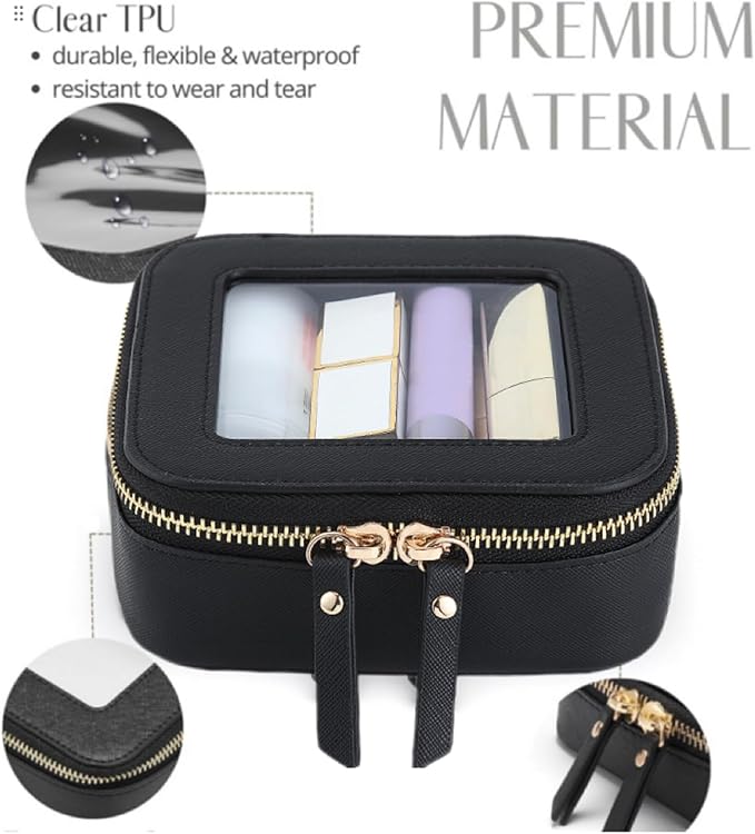 FASAOH Small Clear Makeup Bag Travel Cosmetic Case, Portable Make Up Organizer Traveling Compact Car Bag for Essentials Transparent Toiletry Bag with Zipper