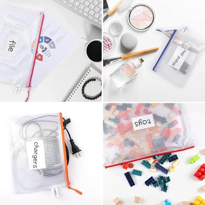 YOPCDJ 18 Pack 8 Size Mesh Zipper Pouch Bags, Waterproof Zipper Bags with Label Pocket,File Bags for Classroom Organization,Zipper Pouches of Office Supplies,Puzzles, Board Game Storage
