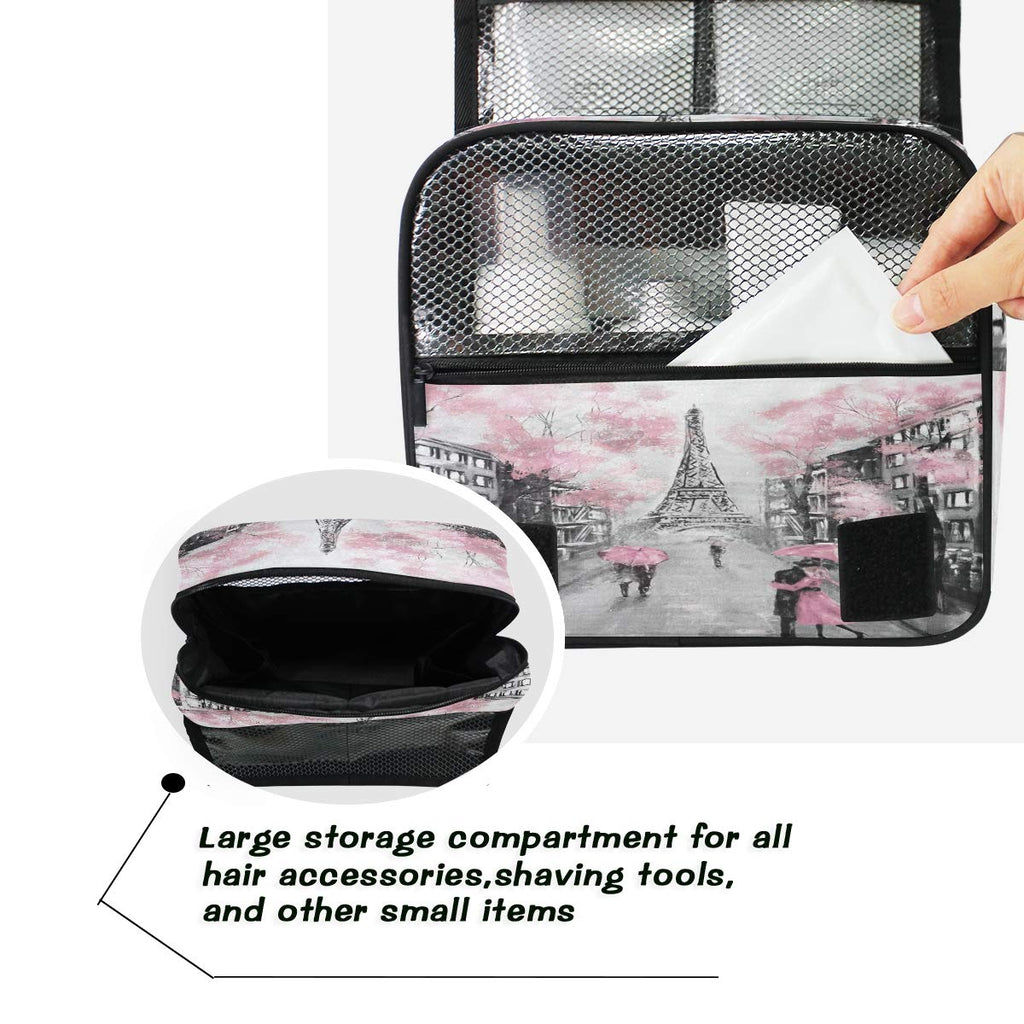 Hanging Toiletry Bag Eiffel Tower Paris Lovers Street Portable Travel Cosmetic Makeup Bag Bathroom Shower Shaving Kit Organizer Bag for Men Women