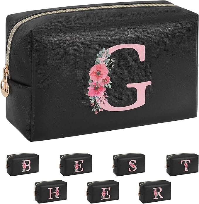 Initial Makeup Bag for Women, Travel Makeup Bag Small Cosmetic Bag, Birthday Gifts for Girls and Women, Teen Girls Gifts Trendy Stuff, Personalized Gifts for Grandkids Teacher Friends Bride Bridesmaid