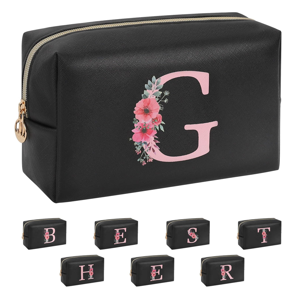 Initial Makeup Bag for Women, Travel Makeup Bag Small Cosmetic Bag, Birthday Gifts for Girls and Women, Teen Girls Gifts Trendy Stuff, Personalized Gifts for Grandkids Teacher Friends Bride Bridesmaid