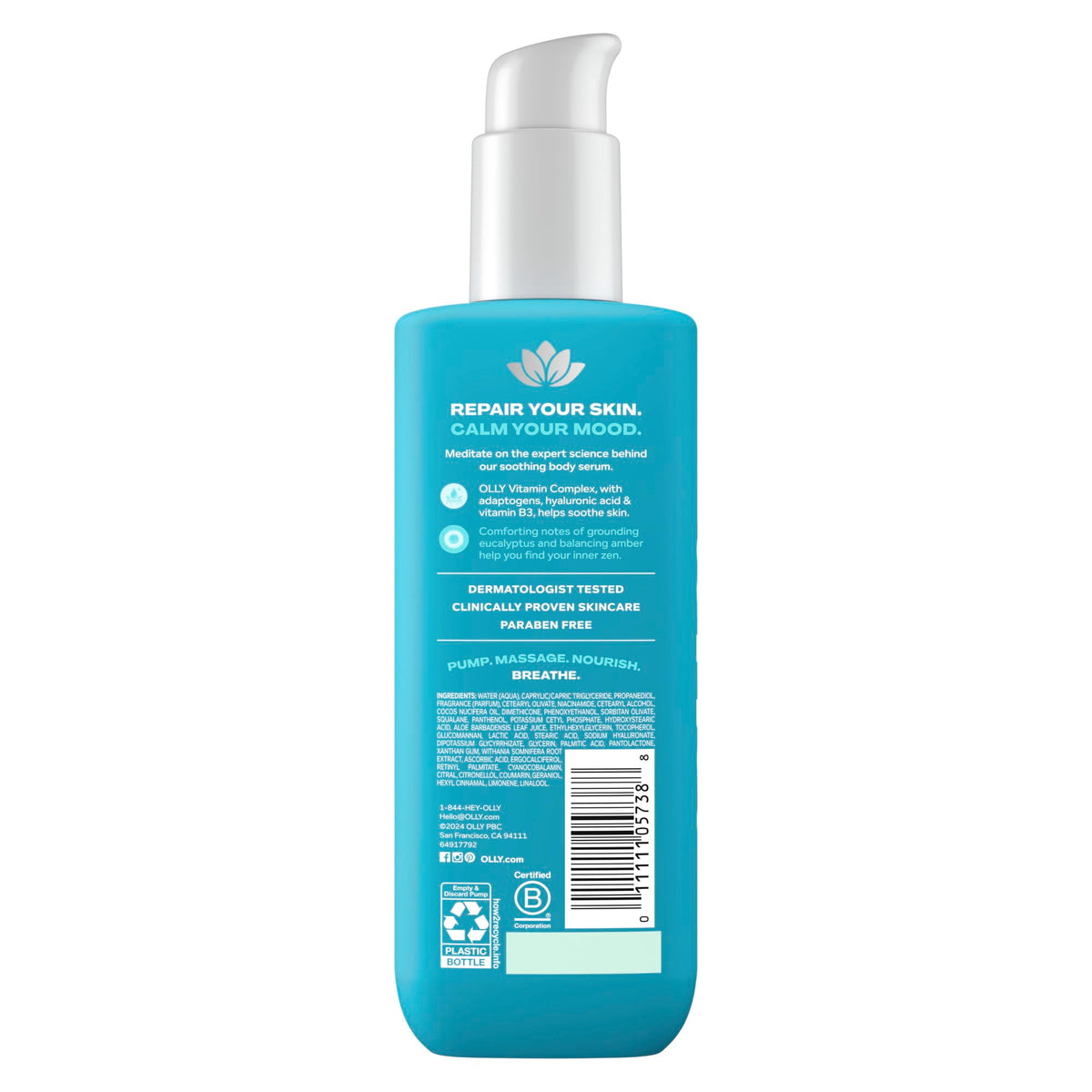 OLLY Calm Body Lotion-Serum Nourishing Cleanser Eucalyptus Amber Scent 8oz