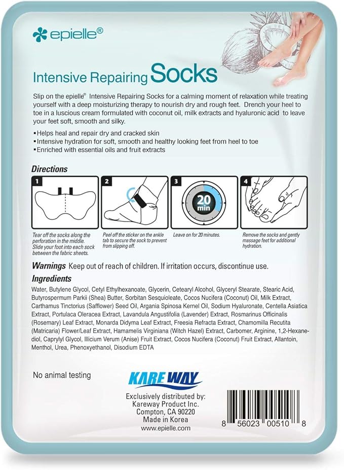 Epielle Intensive Repairing Foot Mask 6 Pairs, Soften with Coconut Oil & Milk Extract, Deep Moisturizing Socks for Dry, Cracked Feet, Self Care Gifts for Women, Spa Kit