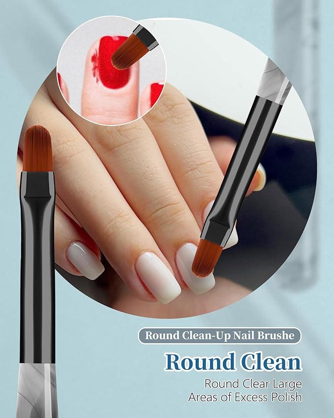 AMilHiTon 3PCS Nail Polish Clean Up Brush, Round/Flat/Angled, Ink Black