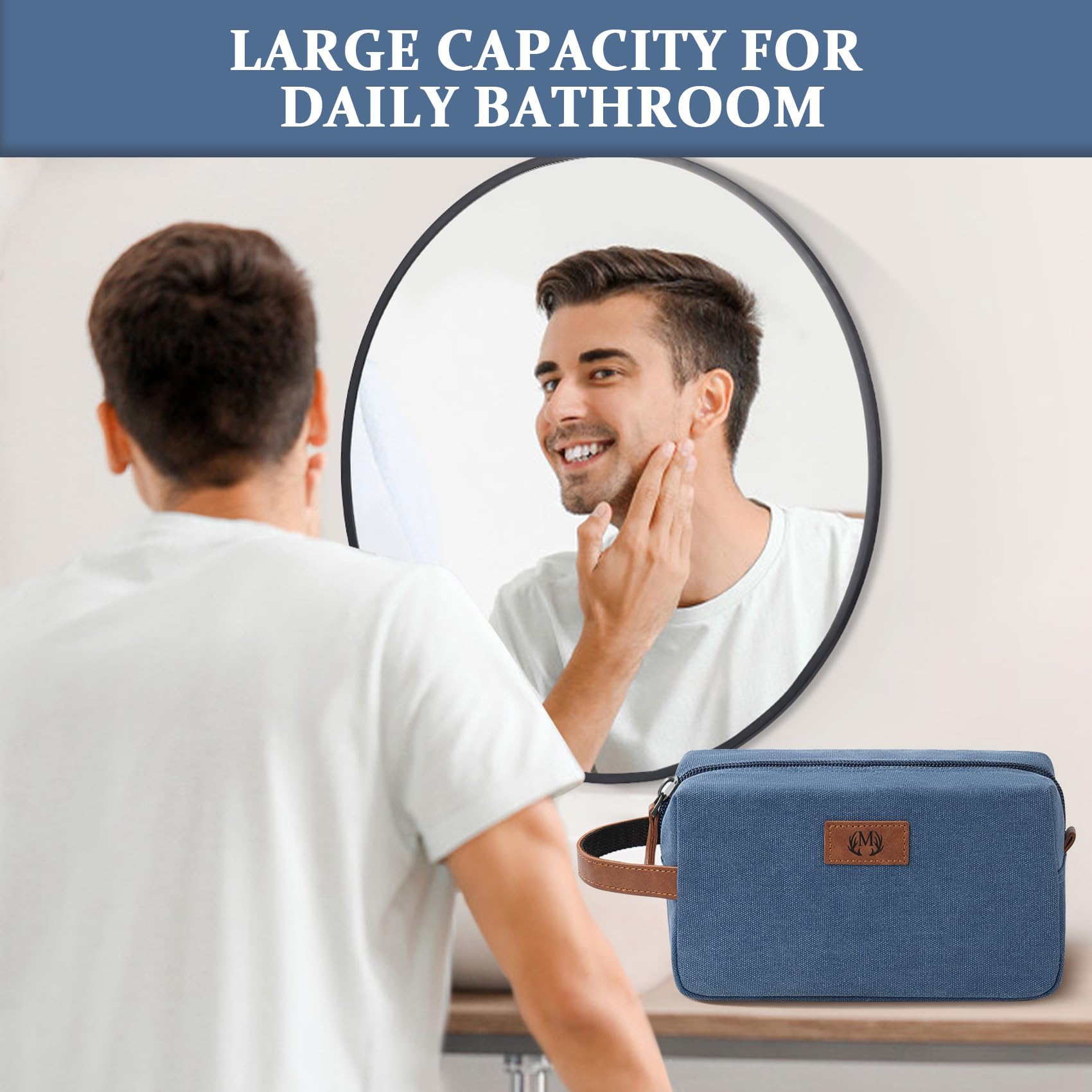 Travel Essentials Canvas Toiletry Makeup Bag Dopp Kit Blue (Initial N)