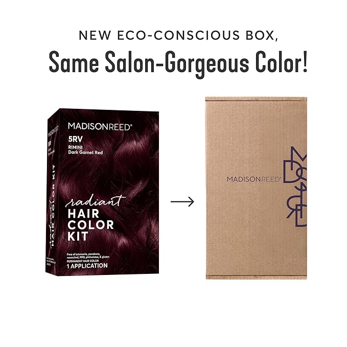 Madison Reed Radiant Hair Color Kit - 5RV Dark Garnet Red with Vibrant Red Violet Tones (Rimini Garnet), Vivid Permanent Hair Dye for Bold Color & Maximum Shine | PPD-Free & Ammonia-Free, 1 Pack
