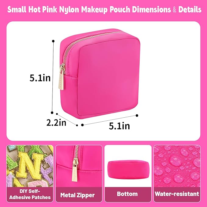 YogoRun Small Coins Pouch for Purse Mini Makeup Bag Women Toiletry Kit Nylon Cosmetic Pouch Bag with Zipper Pocket S, Hot Pink