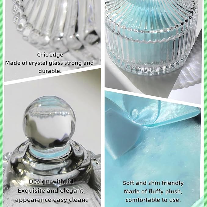 2 Pcs Large Body Powder Puff and Container Powder Container with Puff Powder Puff Crystal Soft Washable Reusable Velour Face Body Glitter Powder Puff Wet Dry Makeup (Blue)