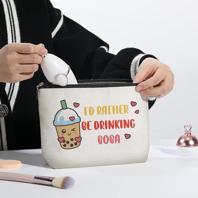 kdxpbpz Boba Tea Lover Gifts, Boba Kawaii Makeup Bag, Boba Gifts for Girls Friend Daughter, Travel Toiletry Makeup Organizer Zipper Pouch - I'd Rather Be Drinking Boba