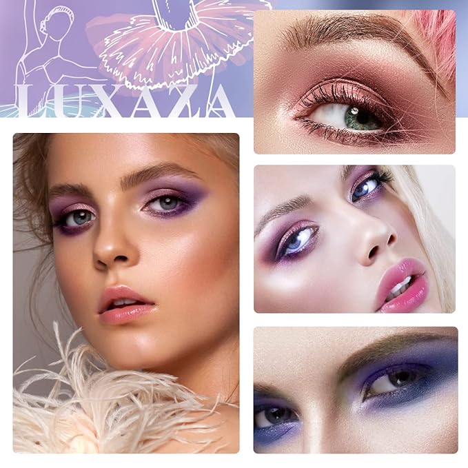 LUXAZA 6PCS Cream Eyeshadow Stick Makeup Sets, Metallic And Matte Shimmer Eye Shadow, Eye Brightener Stick Pencil Crayon Make up Set - Purple Pink