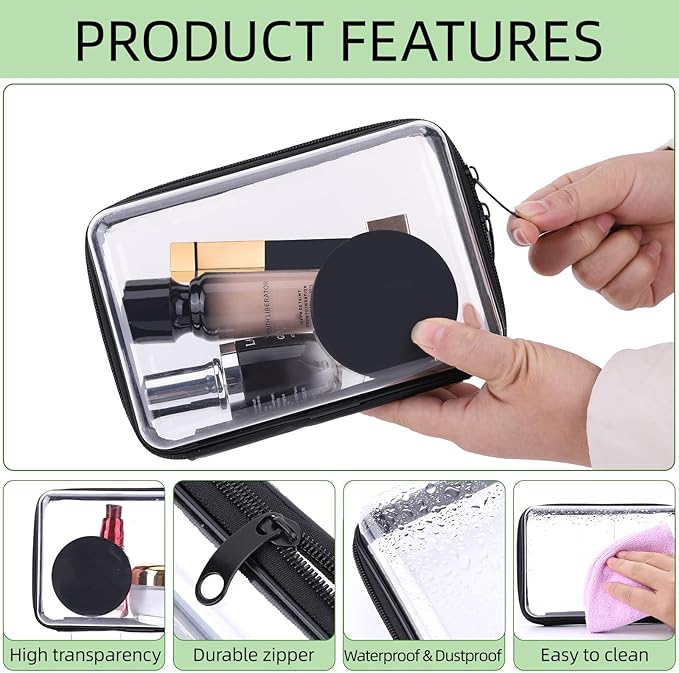 DEXLALA 2 Pack Zippered Hard Pouch Double,Portable Waterproof Cosmetic Bag with Zipper,Toy Storage Organizer Bins,Hard Plastic Case, Clear Zipper Bags for Organizing,Pencil Case, transparent