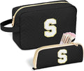 Sernaxi Personalized Initial Makeup Bag Waterproof Leather Cosmetic Bag Travel Toiletry Bag, Valentine’s Day Gift Makeup Organizer Case & Makeup Pouch for Women Teen Girls Mom Girlfriend Wife