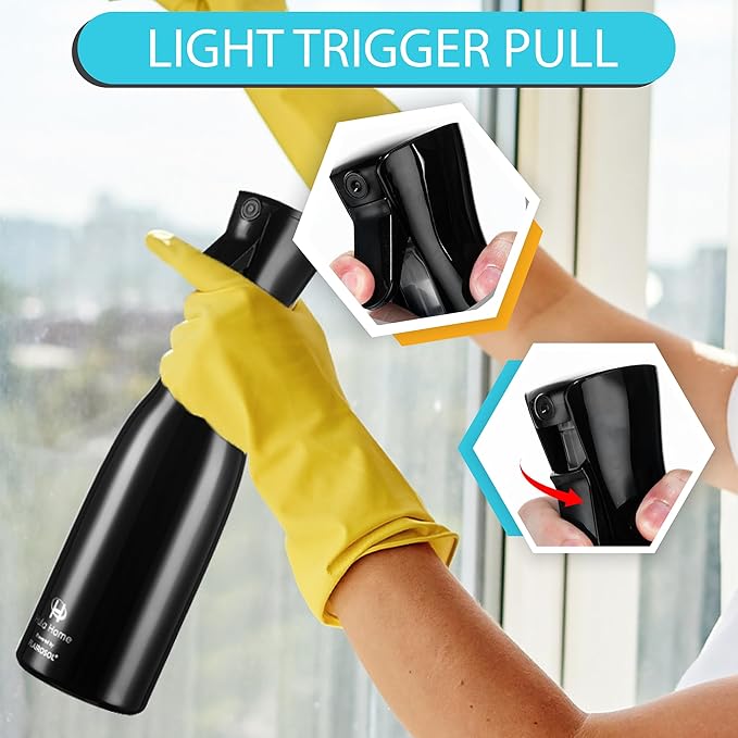 Hula Home Spray Bottle for Hair (20oz/590ml) - Continuous Ultra Fine Mist Sprayer – For Hairstyling, Cleaning, Salons, Plants, Essential Oil & More - Black
