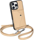 LUCKYCOIN Crossbody Phone Case for iPhone 16 Pro Max,100% Genuine Leather Phone Wallet Case for Women, Premium Hands-Free Phone Purse with Expandable Flip Card Holder & Adjustable Strap - Pebble Beige