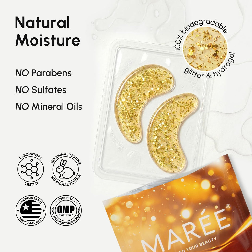 MAREE 24k Gold Glow Under Eye Gels for Dark Circles and Puffiness - Cooling Collagen & Hyaluronic Acid Skincare Gel Pads - Gold Eye Patches for Puffy Eyes and Dark Circles - Under Eye Masks