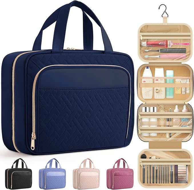 HOTOR Hanging Travel Toiletry Bag Women Men, Dark Blue, Medium