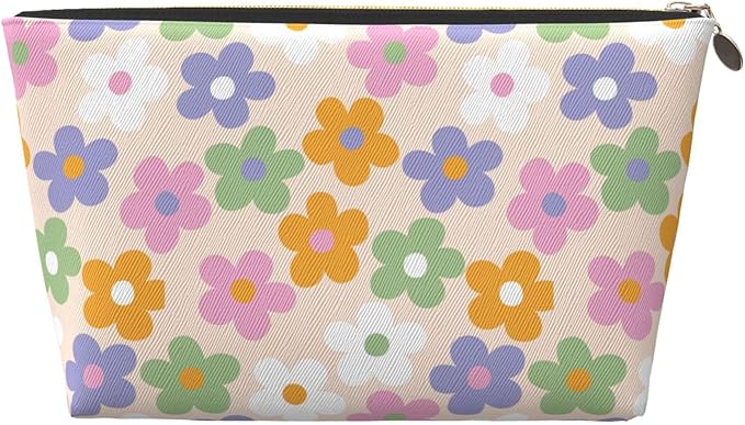 BEIANSHUO Cute Flowers Floral Small Makeup Bag for Women - Leather Travel Cosmetic Bag Make Up Pouch Mini Travel Zipper Pouch - Makeup Organizer Bag
