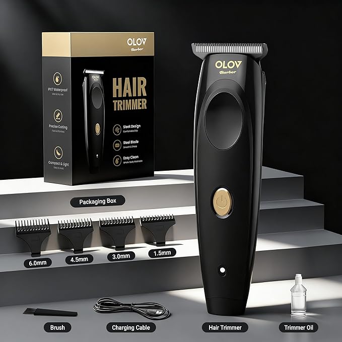 OLOV barber Hair Trimmer for Men, Cordless T-Blade Beard Trimmer, Professional Rechargeable Hair Clippers for Hair Cutting