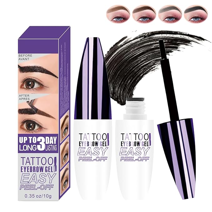 Easy Peel Off Eyebrow Gel, Tattoo Eyebrow Gel Easy Peel Off, Waterproof & Transfer-Proof Lasts Up to 3 Days Brow Color for Women, Create Fuller & Defined Looking Brows At-Home (01# Brown)