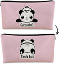 BARPERY Panda Gifts Pink Makeup Bag, Cute Baby Panda Guess What It's Pug Butt Cosmetic Bag, Travel Toiletry Bag for Daughter, Canvas Zipper Pouch