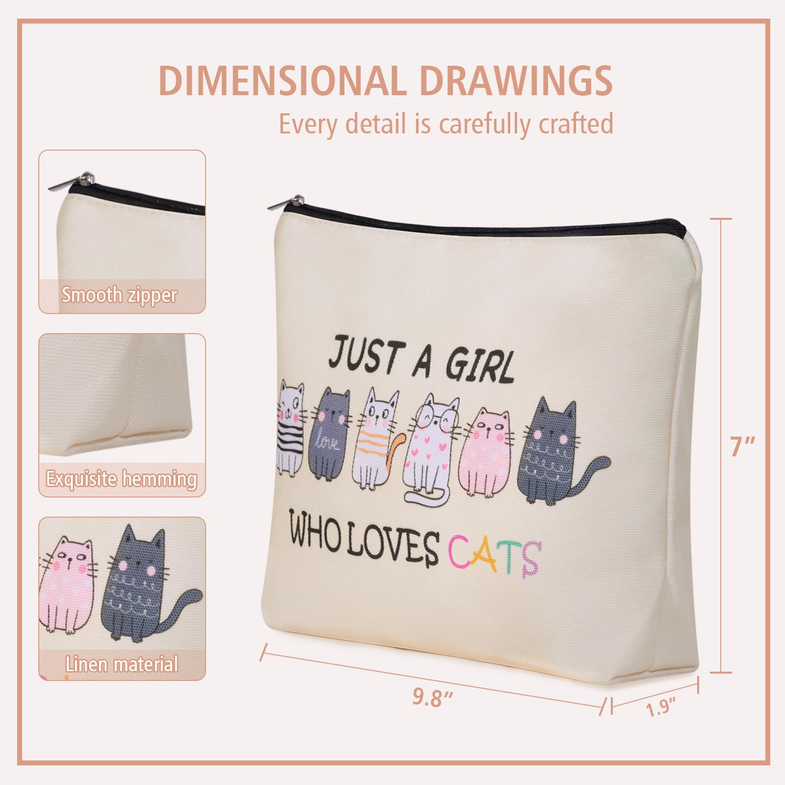Girlly Cat Mom Makeup Bag For Women & Teen Girl Cat Lover Gifts: Cosmetic Bag & Toiletry Pouch Just A Girl Who Love Cats Themd For Mom, Daughters, Friends.Ideal Gifts For Travel, Birthdays.