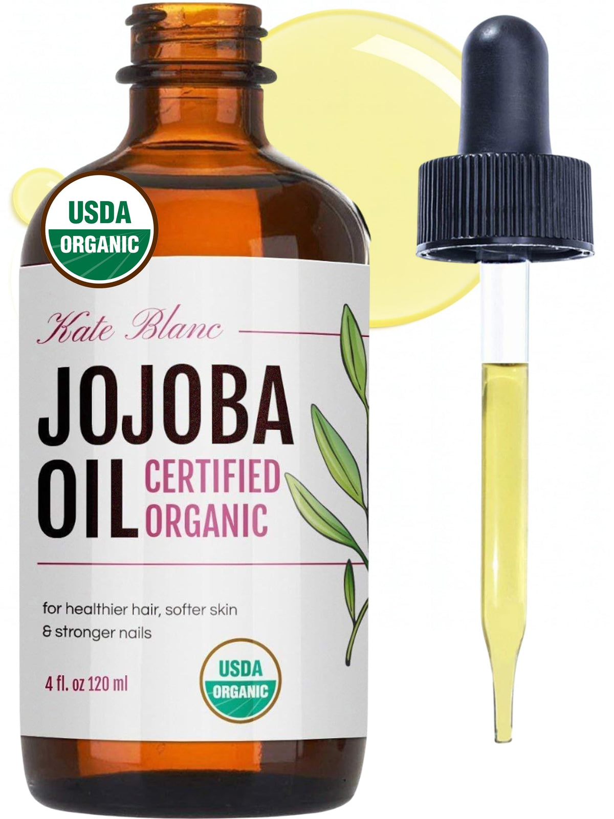 Kate Blanc Cosmetics Organic Jojoba Oil for Hair, Skin, Face, Nails (2oz)