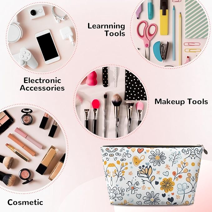 Dultua Mothers Day Gifts Makeup Bag Purse Cosmetic Bag Travel Toiletry Leather Make Up Bags for Mom Wife Women Daughter Boho·Floral