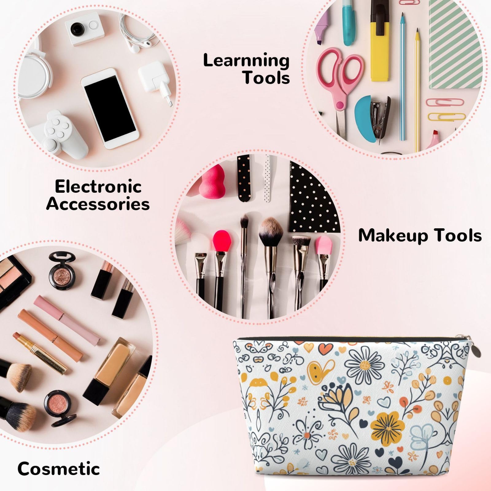 Dultua Mothers Day Gifts Makeup Bag Purse Cosmetic Bag Travel Toiletry Leather Make Up Bags for Mom Wife Women Daughter Boho·Floral