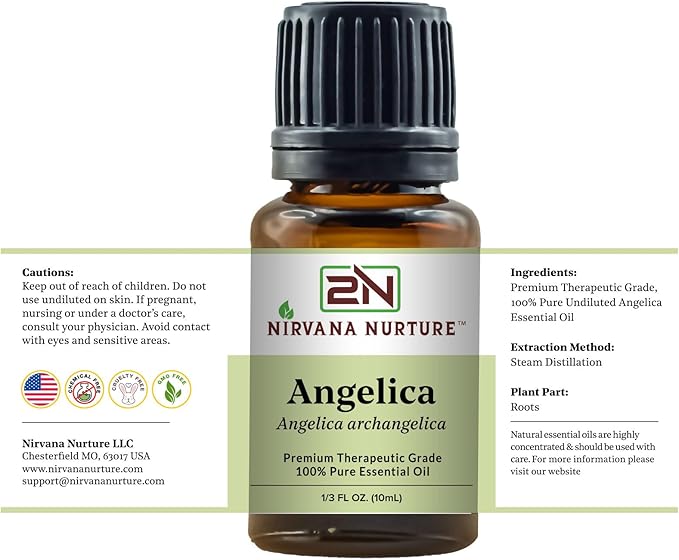 Nirvana Nurture Angelica Essential Oil, 100% Pure Undiluted, Aromatherapy Oil for Diffuser, Hair & Skin Care
