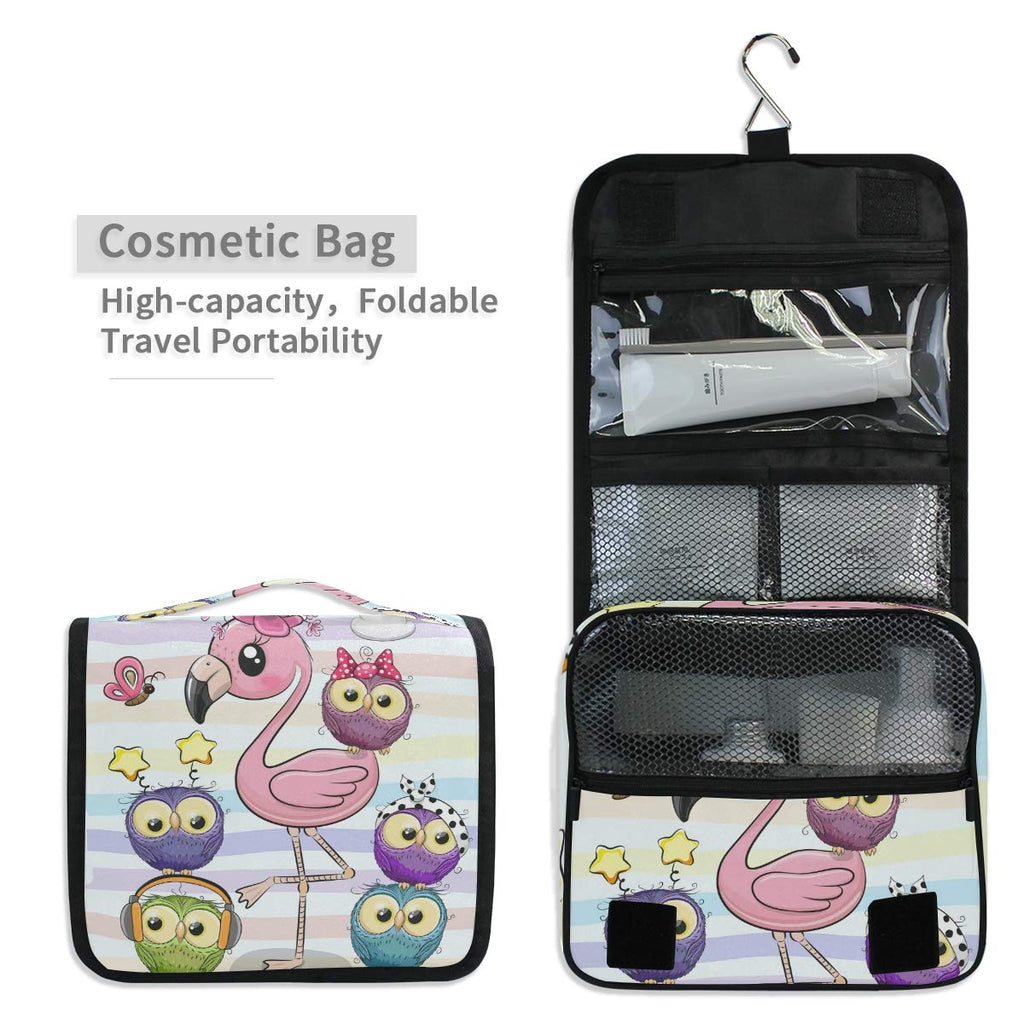senya Hanging Travel Toiletry Bag Cute Cartoon Pink Flamingo And Five Owls Kit Makeup Case Cosmetics Organizer for Men Women